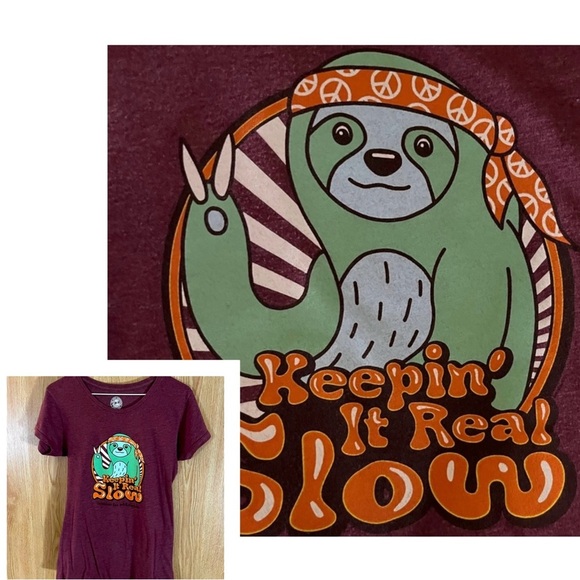 Maroon Hippie Sloth Graphic T-Shirt from Columbia Zoo - Picture 1 of 5